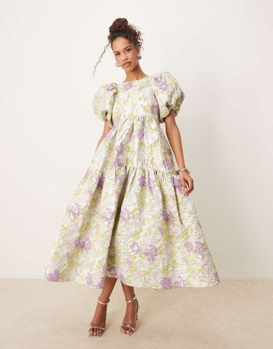 Robe mi-longue en jacquard - Citron vert/lilas - Sister Jane - Modalova