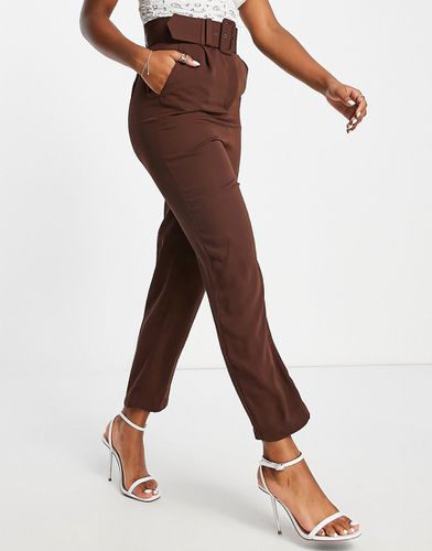 Pantalon ajusté à taille haute et boucle - Chocolat - Style Cheat - Modalova