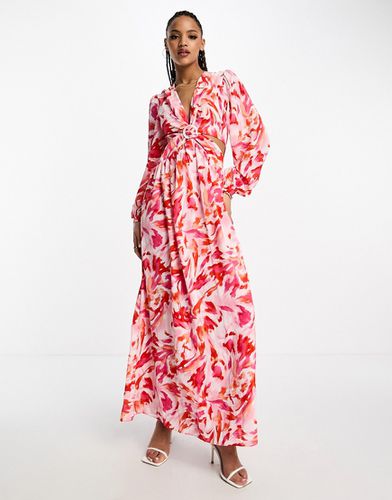 Robe longueur mollet à imprimé abstrait avec découpes et décolleté plongeant - Style Cheat - Modalova