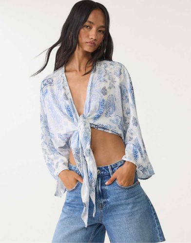 Blouse avec naud - ciel - Stradivarius - Modalova