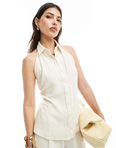 Blouse sans manches aspect lin style champêtre - Taupe - Stradivarius - Modalova