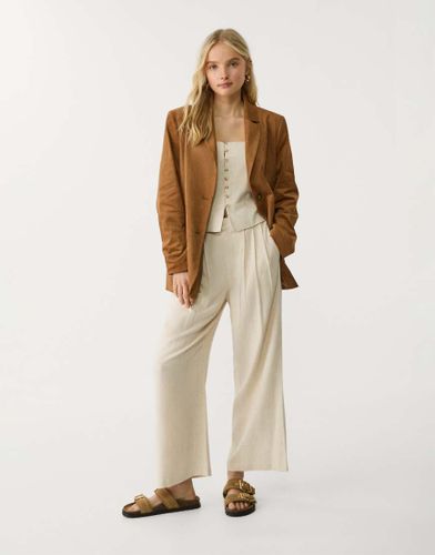 Jupe-culotte  pinces en lin mlang - Taupe - Stradivarius - Modalova
