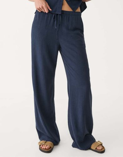 Pantalon en lin mlang - Bleu fonc - Stradivarius - Modalova