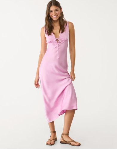 Robe mi-longue en satin et dentelle - pastel - Stradivarius - Modalova