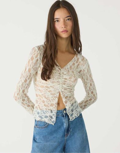 T-shirt  manches longues en dentelle - Vanille - Stradivarius - Modalova