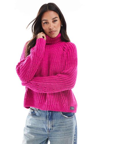 Pull ample en maille à col roulé avec surpiqûres - magenta vif chiné - Superdry - Modalova