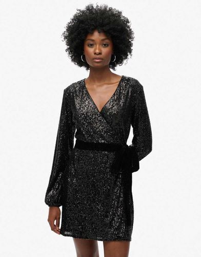 Robe courte portefeuille en velours à sequins - Superdry - Modalova