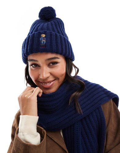 Bonnet en maille avec pompon à logo ours - Polo Ralph Lauren - Modalova