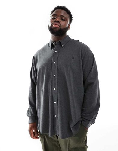 Big & Tall - Chemise à logo en piqué - Anthracite chiné - Polo Ralph Lauren - Modalova