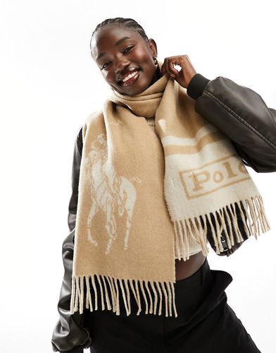 Écharpe en laine avec gros logo joueur de polo - Crème - Polo Ralph Lauren - Modalova