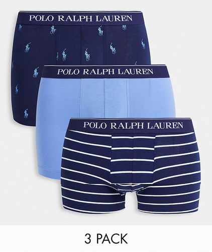 Lot de 3 boxers avec ceinture à inscription logo - Bleu marine avec logo poney/bleu/bleu marine rayé - Polo Ralph Lauren - Modalova