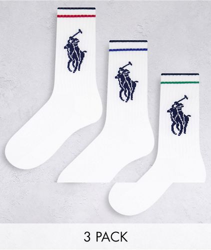 Lot de 3 paires de chaussettes de sport à rayures et logo joueur de polo - Polo Ralph Lauren - Modalova