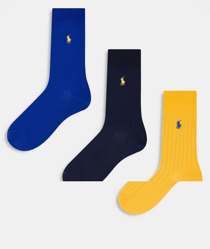 Lot de 3 paires de chaussettes en coton égyptien avec logo - /jaune - Polo Ralph Lauren - Modalova