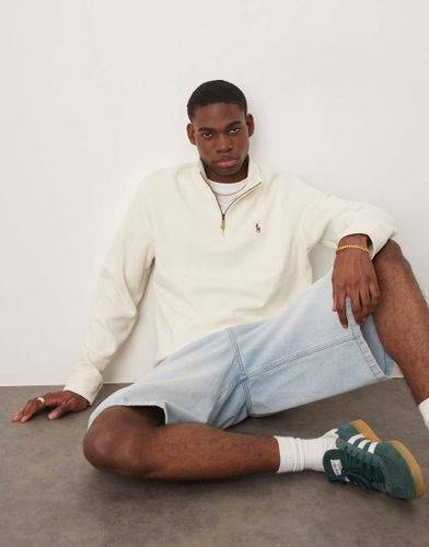 Sweat en maille double  logo emblmatique et demi fermeture clair - Crme - Polo Ralph Lauren - Modalova