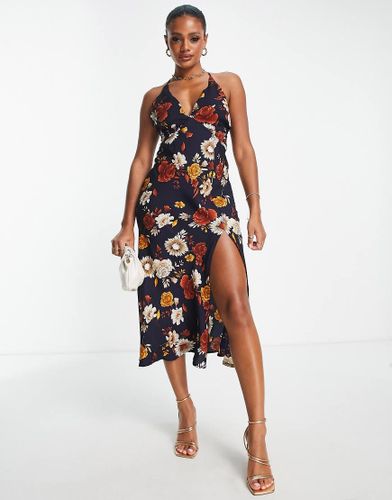 Robe mi-longue à imprimé fleuri et décolleté plongeant - Parallel Lines - Modalova