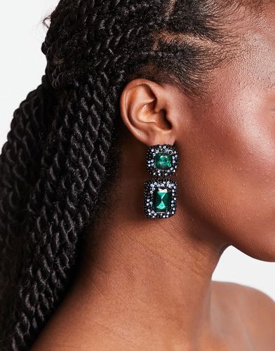 Boucles d'oreilles carrées pendantes avec pierre verte et strass - Pieces - Modalova