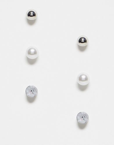 Lot de 3 paires de boucles d'oreilles en perles et strass - Argenté et blanc - Pieces - Modalova
