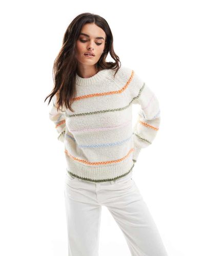 Pull en maille à rayures multicolores - Crème - Pieces - Modalova