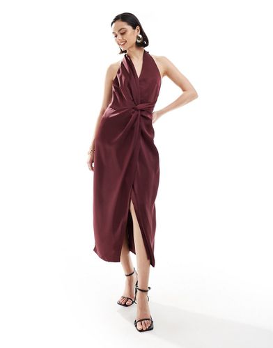 Robe longue en satin nouée devant - Merlot - Pretty Lavish - Modalova