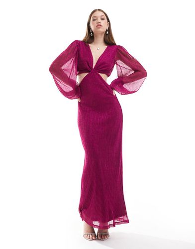 Robe longue plissée à manches ballon - Prune métallisé - Pretty Lavish - Modalova