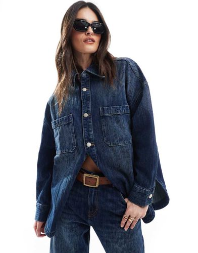 Chemise oversize en jean d'ensemble avec fils ombrés - foncé - Pull & bear - Modalova