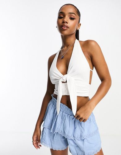 Crop top à décolleté plongeant - Blanc - Pull & bear - Modalova