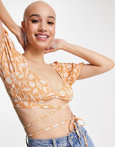 Blouse courte croisée à liens et imprimé étoiles - Orange - Pull & bear - Modalova