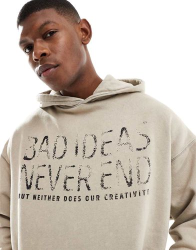 Sweat à capuche avec imprimé Bad Ideas - Beige - Pull & bear - Modalova