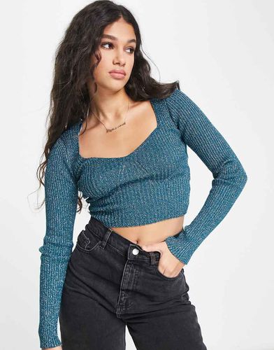 Pull court en maille à col en V - Vert - Pull & bear - Modalova