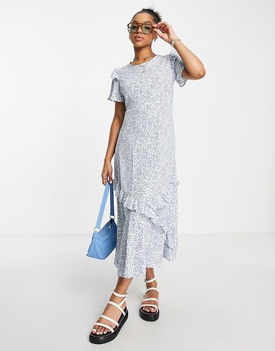 Robe mi-longue à petites fleurs avec volants - Bleu - Qed London - Modalova