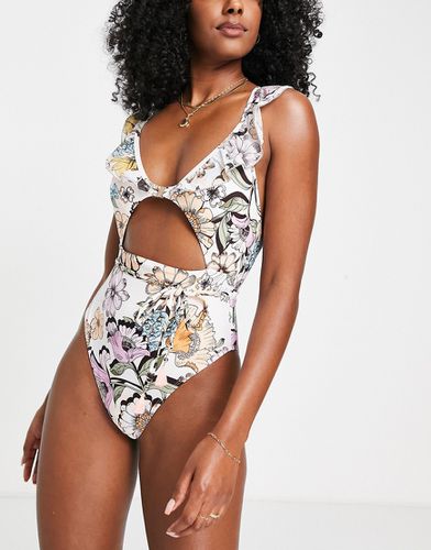 Maillot 1 pièce volanté à motif floral avec découpes - River Island - Modalova