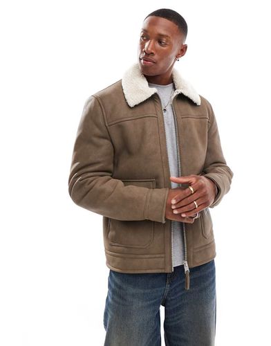 Blouson aviateur en imitation peau de mouton et aspect nubuck - Beige - River Island - Modalova