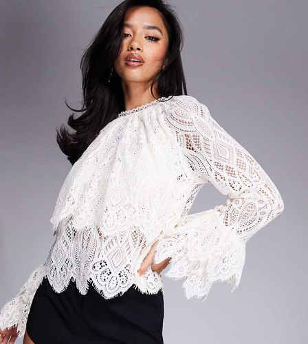 Petite - Blouse en dentelle - Crème - River Island - Modalova