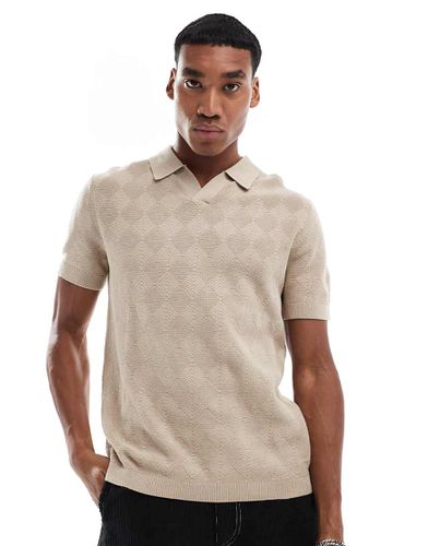 Polo en maille à losanges - Taupe - River Island - Modalova