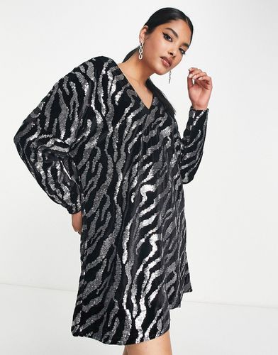 Robe courte à sequins avec col V et manches chauve-souris - River Island - Modalova