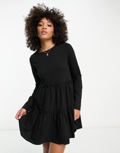 Robe t-shirt courte babydoll à manches longues et volants - Noir - River Island - Modalova