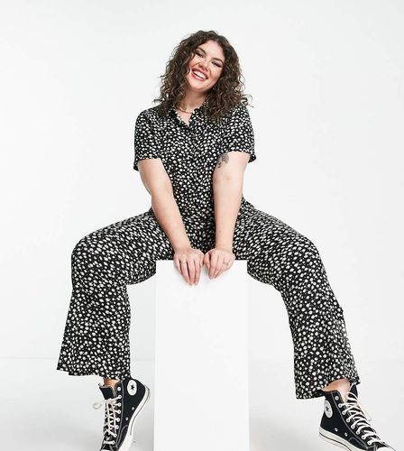 Pantalon d'ensemble évasé à taille haute et petites fleurs - Noir - Wednesday's Girl Curve - Modalova