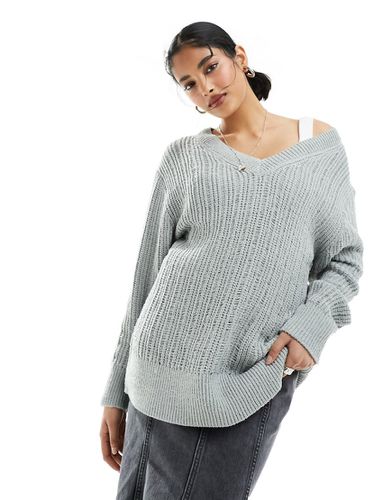 Farila - Pull oversize en maille échelle avec col en V - clair - Weekday - Modalova