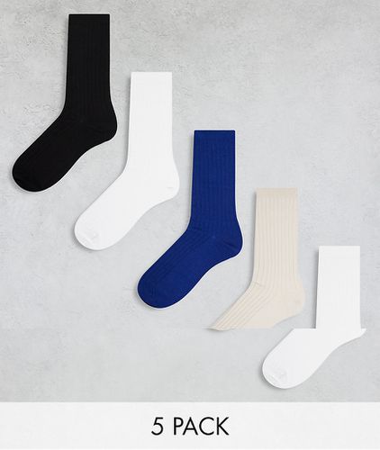 Lot de 5 paires de chaussettes côtelées - Noir, , beige et bleu - Weekday - Modalova