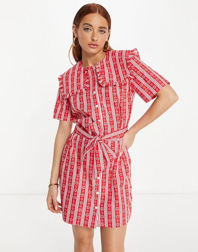 Robe chemise courte avec col et rayures fleuries - Whistles - Modalova