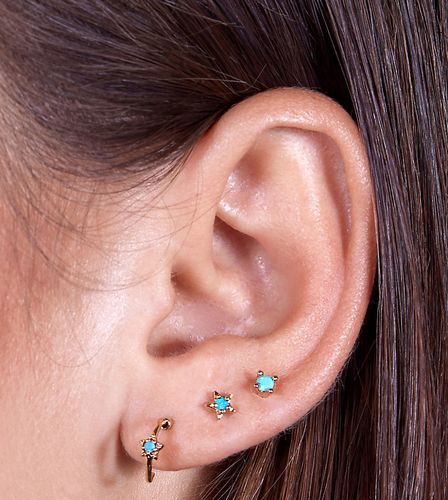 Lot de piercings altères en plaqué or 18 carats avec étoiles turquoise - With Bling - Modalova