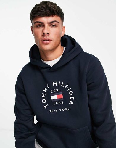 Sweat à capuche en coton mélangé à logo drapeau courbé - Tommy Hilfiger - Modalova