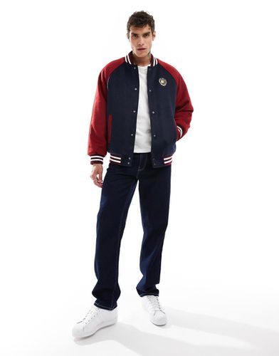 Bomber en laine à blason - Bleu marine et rouge - Tommy Jeans - Modalova