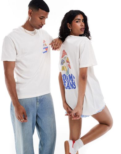 T-shirt unisexe à logo drapeau - Crème - Tommy Jeans - Modalova