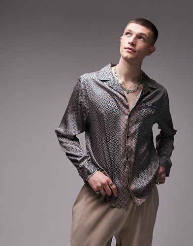 Chemise à manches courtes coupe classique en satin avec col à revers et imprimé géométrique - Topman - Modalova