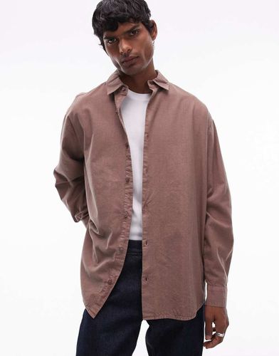 Chemise oversize à manches longues - Marron délavé - Topman - Modalova