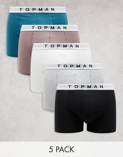 Lot de 5 boxers - Blanc, gris, mauve, noir et sarcelle - Topman - Modalova