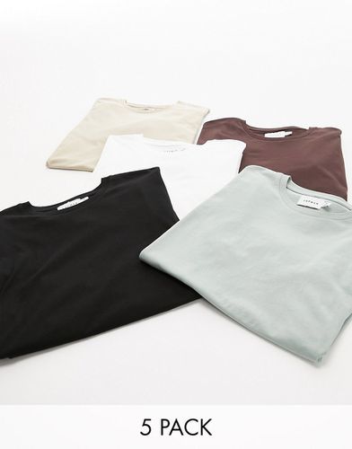 Lot de 5 t-shirts classiques - Noir, blanc, taupe et sauge - Topman - Modalova