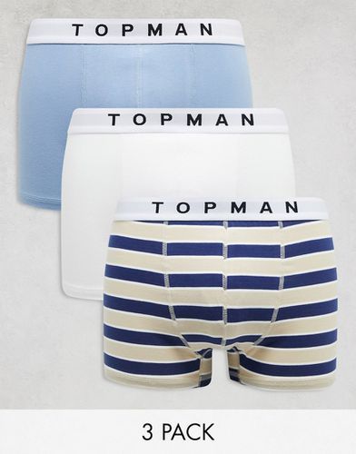 Lot de 3 boxers - Bleu, blanc et rayures bleu marine - Topman - Modalova