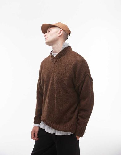 Pull oversize à col V avec coutures apparentes - Topman - Modalova